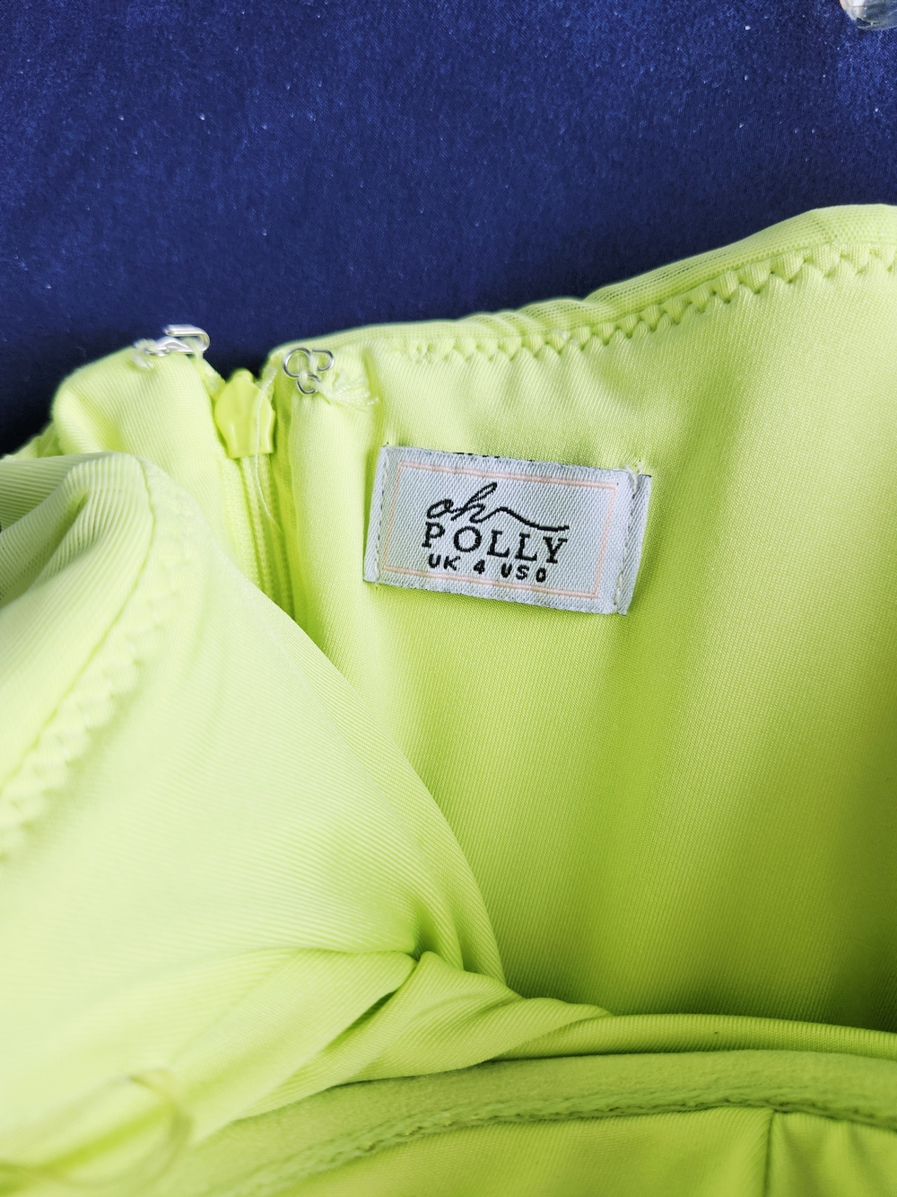 Oh Polly Neon Lime Strapless Ruched Mini Dress - Picture 11 of 11